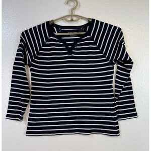 Chaps Sport Womens Top Sz M Blue Costal Striped Longsleeve V Neck